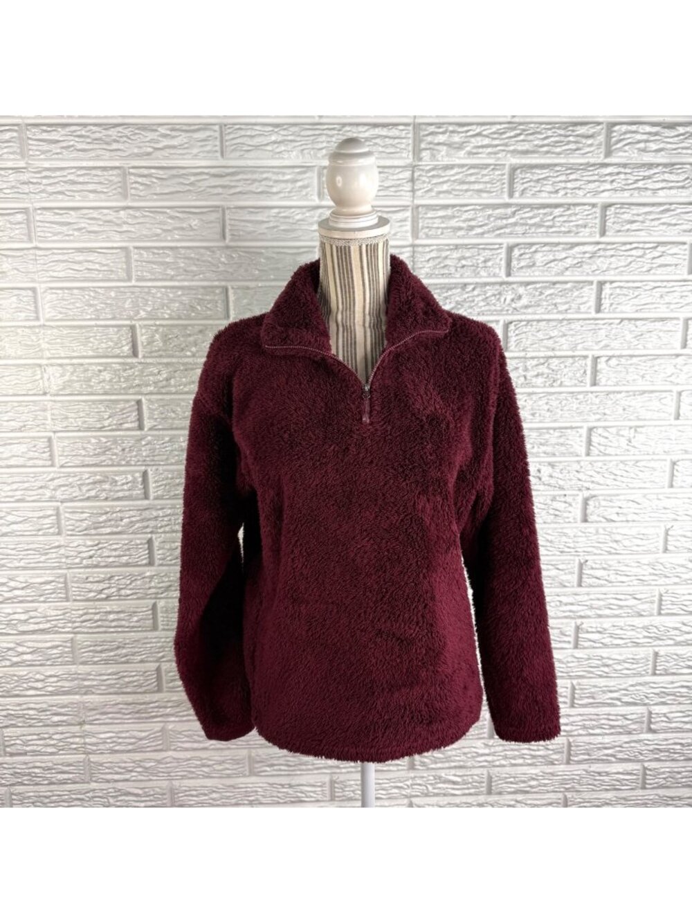 Eddie Bauer Burgundy Plush Quarter Zip Pullover Sweatshirt Teddy Fleece Sz Small